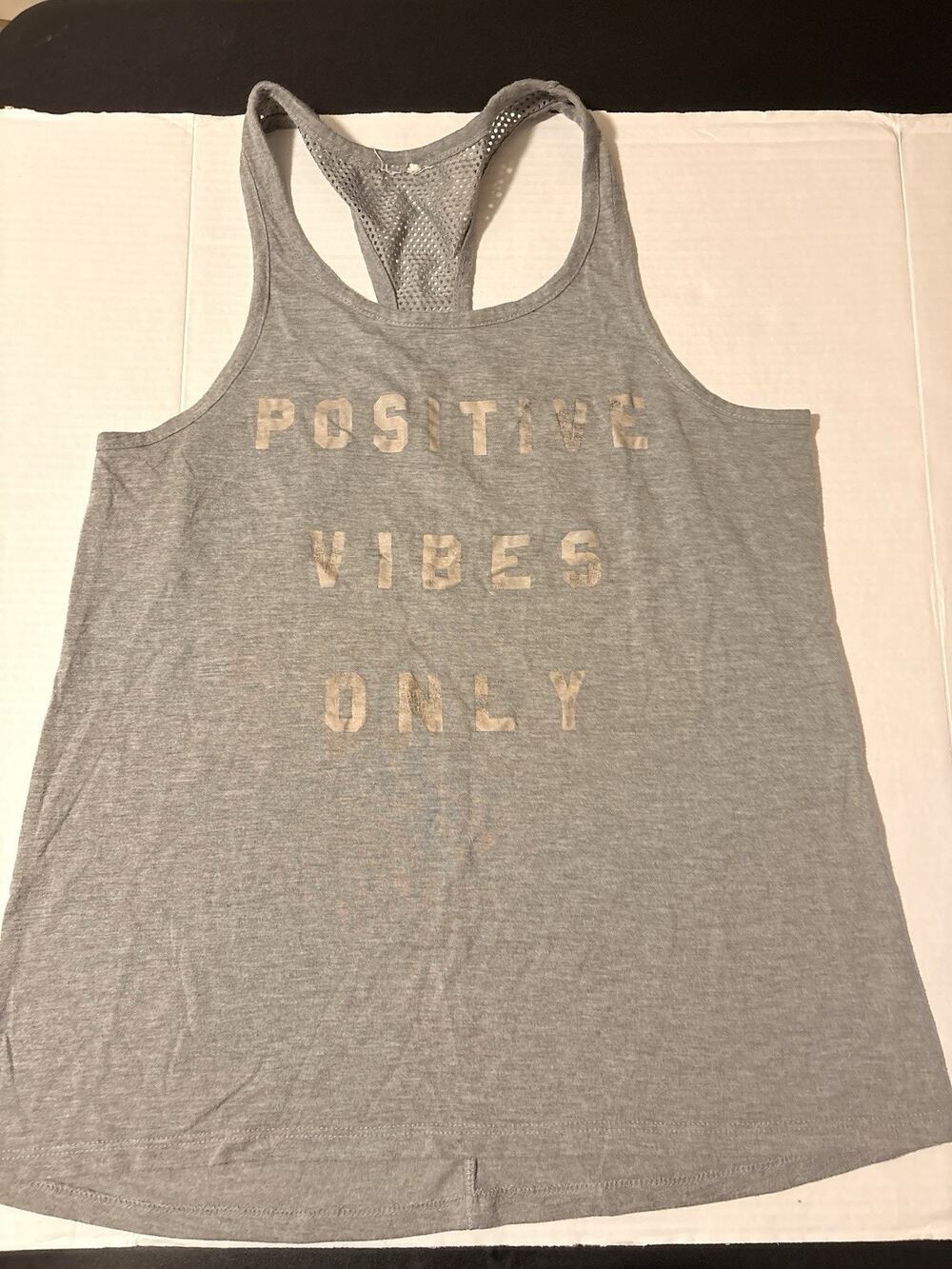 Women's XS -S
Activewear Gray Racerback Mesh Back Tank Top Positive Vibes Only